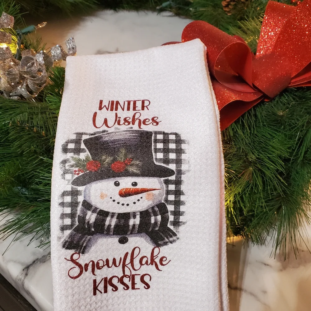 Winter Wishes Snowflake Kisses Waffle Knit Tea Towel
